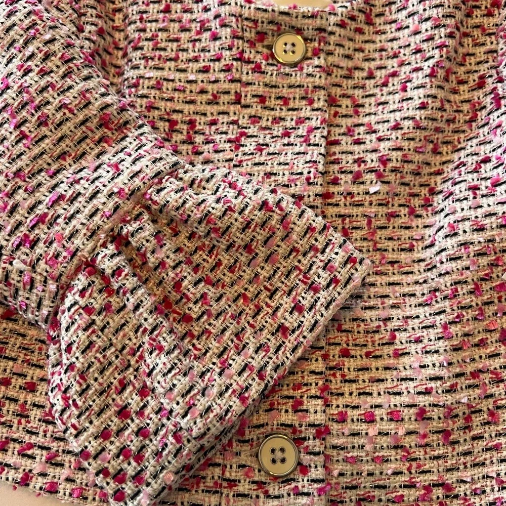 NWT Janie and Jack Tweed Ruffle Cuff Boucle Blazer Pink White size 2T